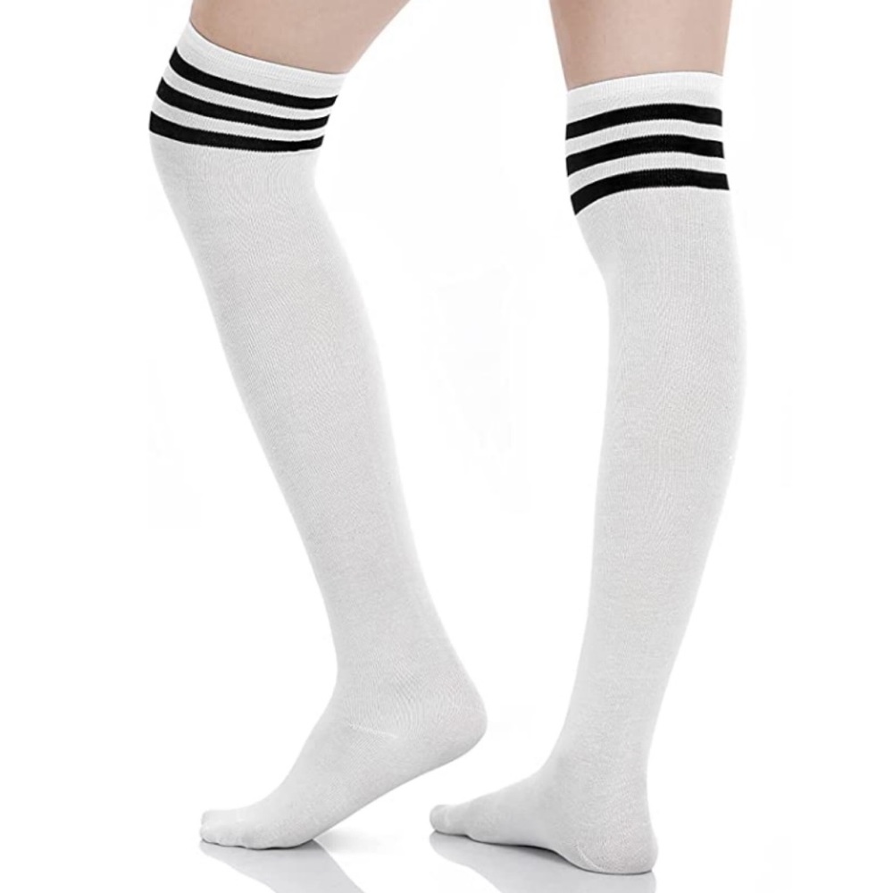 White Black Stripes Thigh High Socks Over The Knee Athletic Socks